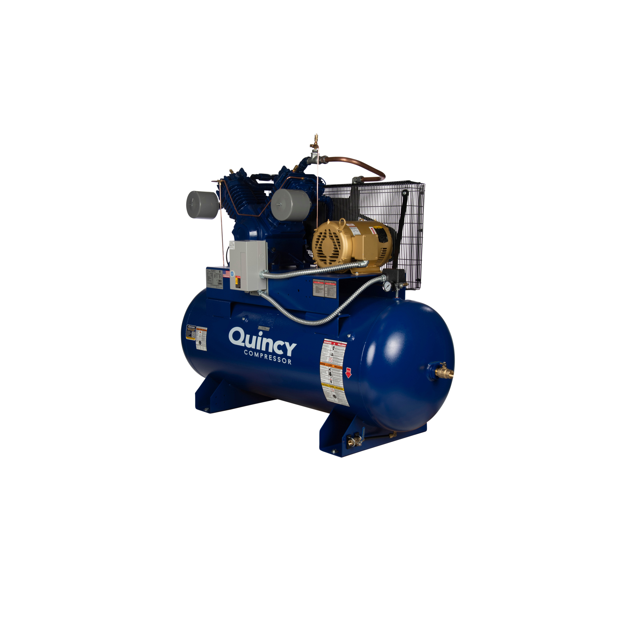 Quincy Compressor, QT 15hp 120G 2Stg Air Compressor 230V 3ph H PRO, Horsepower 15 HP, Air Tank Size 120 Gal, Volts 230 Model# 4153DS12HCA23